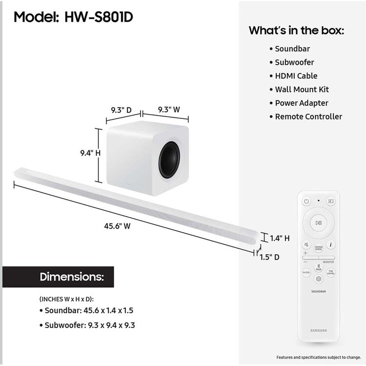 Samsung HW - S801D 3.1.2 - Channel Dolby Atmos Soundbar System (White) - electronicsexpo.com - Soundbars