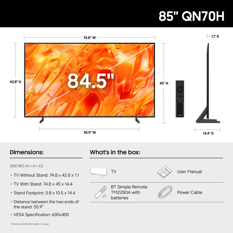 Samsung QN70H 85" 4K HDR Smart Neo Quantum Mini-LED TV - electronicsexpo.com-Televisions