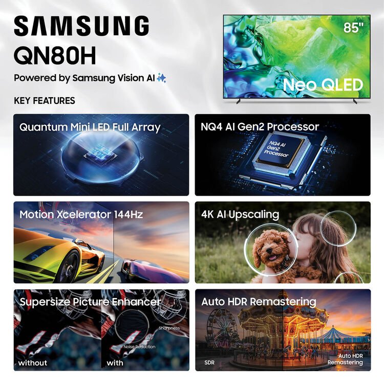 Samsung QN80H 85" 4K HDR Smart Quantum Dot Mini-LED TV - electronicsexpo.com-Televisions