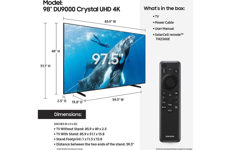 Samsung UN98DU9000 98" 4K Smart LED TV with HDR - electronicsexpo.com - Televisions