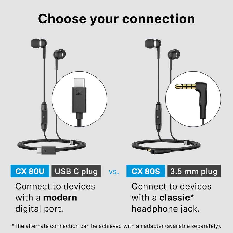 Sennheiser CX 80U In - Ear Headphones with In - Line One - Button Smart Remote (Black) - electronicsexpo.com - Headphones