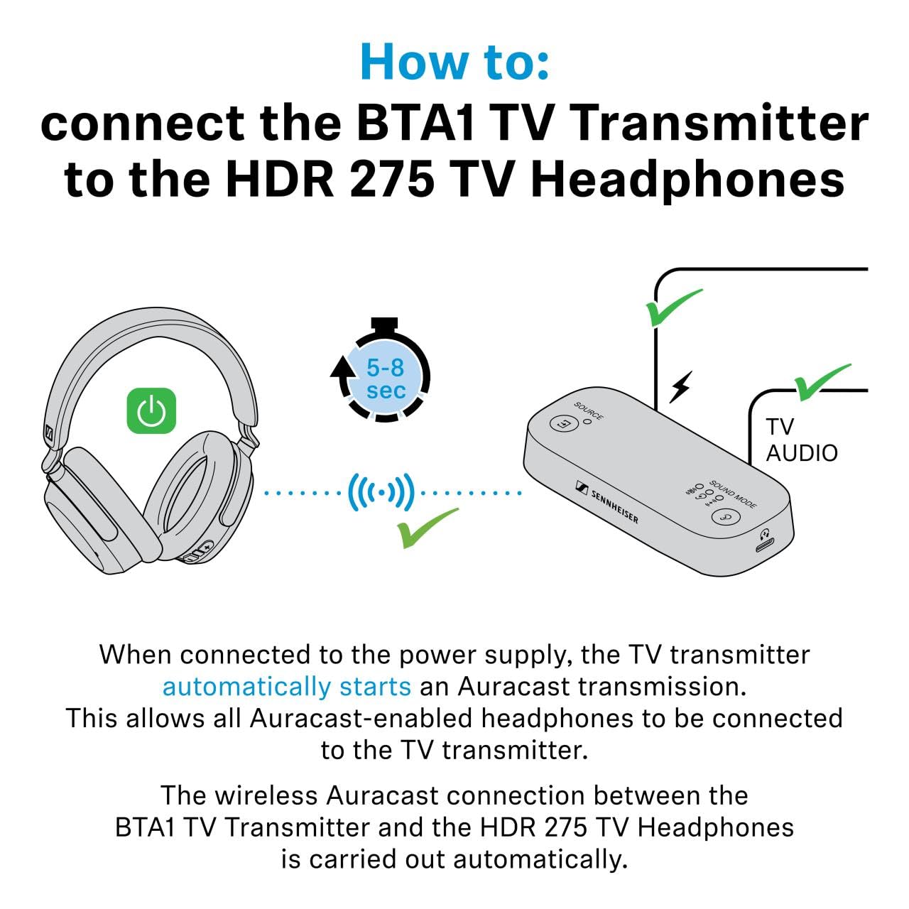 Sennheiser RS 275 Wireless TV Headphone System with BTA1 Bluetooth Auracast Transmitter - electronicsexpo.com-Wireless TV Headphones