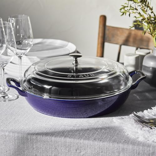 Staub Cast Iron 3.5 - qt Braiser with Glass Lid (Dark Blue) - electronicsexpo.com - Dutch Ovens