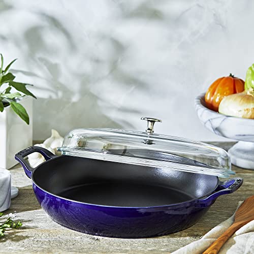 Staub Cast Iron 3.5 - qt Braiser with Glass Lid (Dark Blue) - electronicsexpo.com - Dutch Ovens