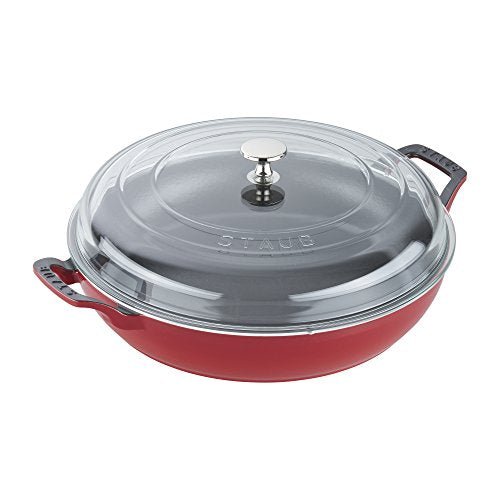 Staub Cast Iron Braiser with Glass Lid, Dutch Oven, 3.5 - quart, serves 3 - 4 (Cherry) - electronicsexpo.com - Dutch Ovens