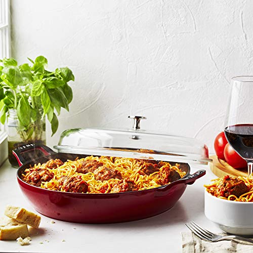 Staub Cast Iron Braiser with Glass Lid, Dutch Oven, 3.5 - quart, serves 3 - 4 (Cherry) - electronicsexpo.com - Dutch Ovens