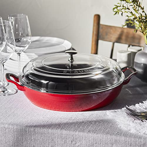 Staub Cast Iron Braiser with Glass Lid, Dutch Oven, 3.5 - quart, serves 3 - 4 (Cherry) - electronicsexpo.com - Dutch Ovens
