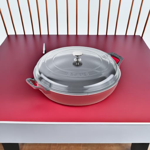 Staub Cast Iron Braiser with Glass Lid, Dutch Oven, 3.5 - quart, serves 3 - 4 (Cherry) - electronicsexpo.com - Dutch Ovens