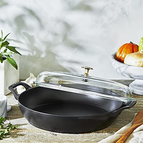 Staub Cast Iron Braiser with Glass Lid, Dutch Oven, 3.5qt, serves 3 - 4 (Matte Black) - electronicsexpo.com - Dutch Ovens