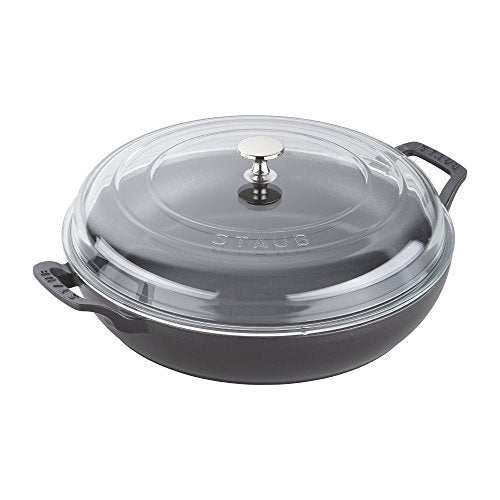 Staub Cast Iron Braiser with Glass Lid, Dutch Oven, 3.5qt, serves 3 - 4 (Matte Black) - electronicsexpo.com - Dutch Ovens