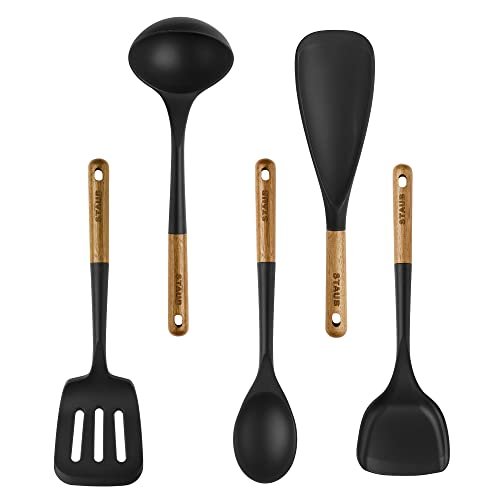 Staub Silicone with Wood Handle 5 - pc Cooking Utensil Set - electronicsexpo.com - Utensil Sets