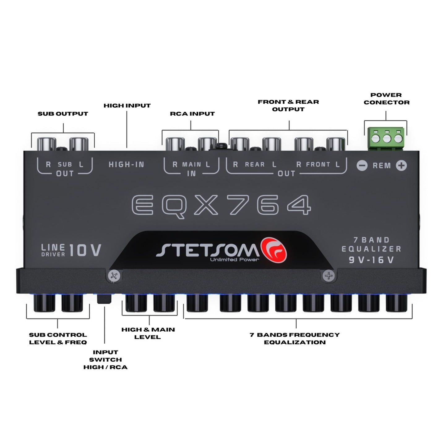 Stetsom EQX764 - 7 Band Equalizer, Pre - Amp Car Audio Graphic Equalizer - electronicsexpo.com - Car Amplifiers + Equalizers