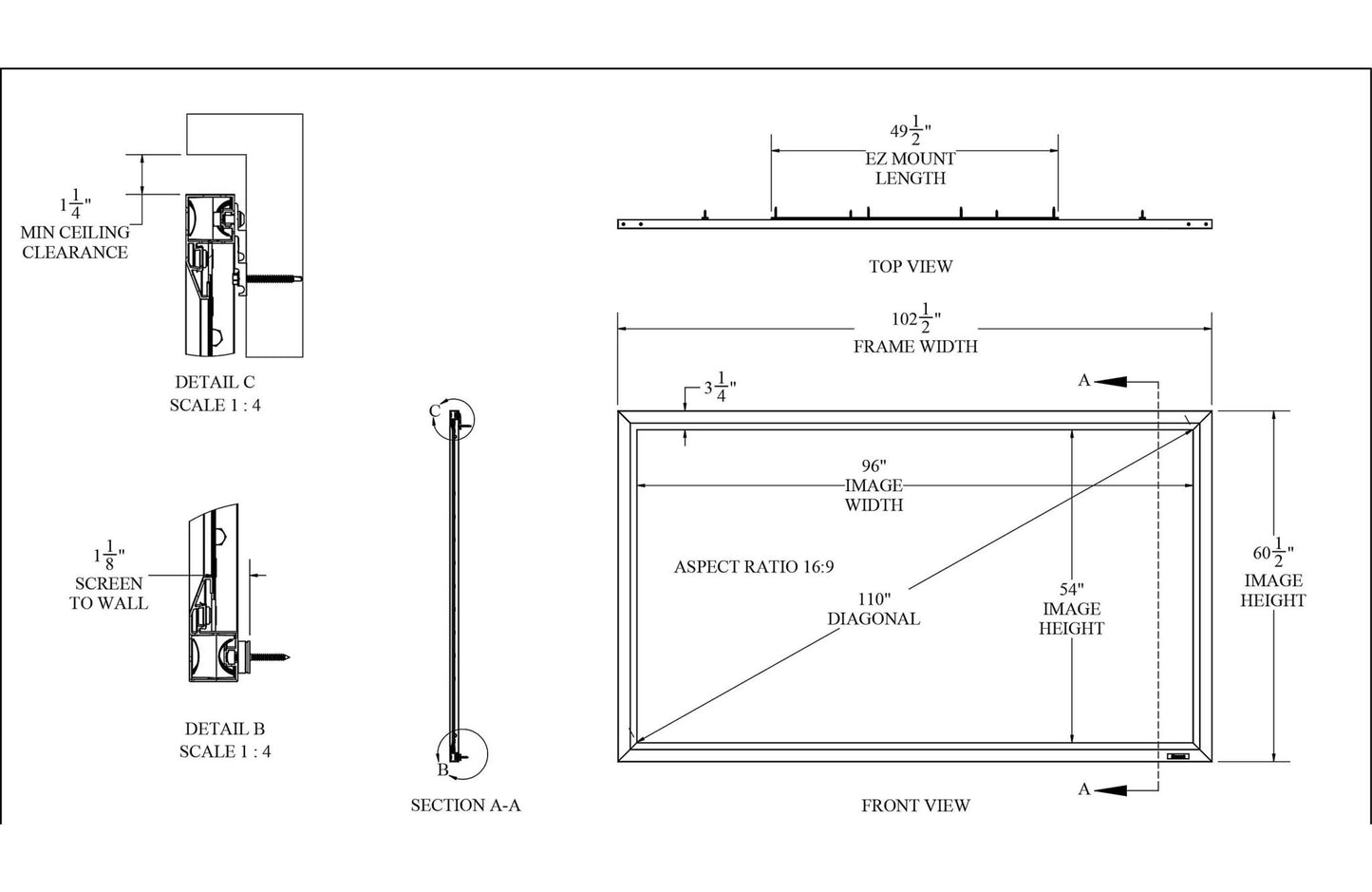 Stewart Filmscreen WallScreen Deluxe 3.25" Fixed Frame, 16:9 HD Format, StudioTek 130 G4 - electronicsexpo.com - Projector Screens