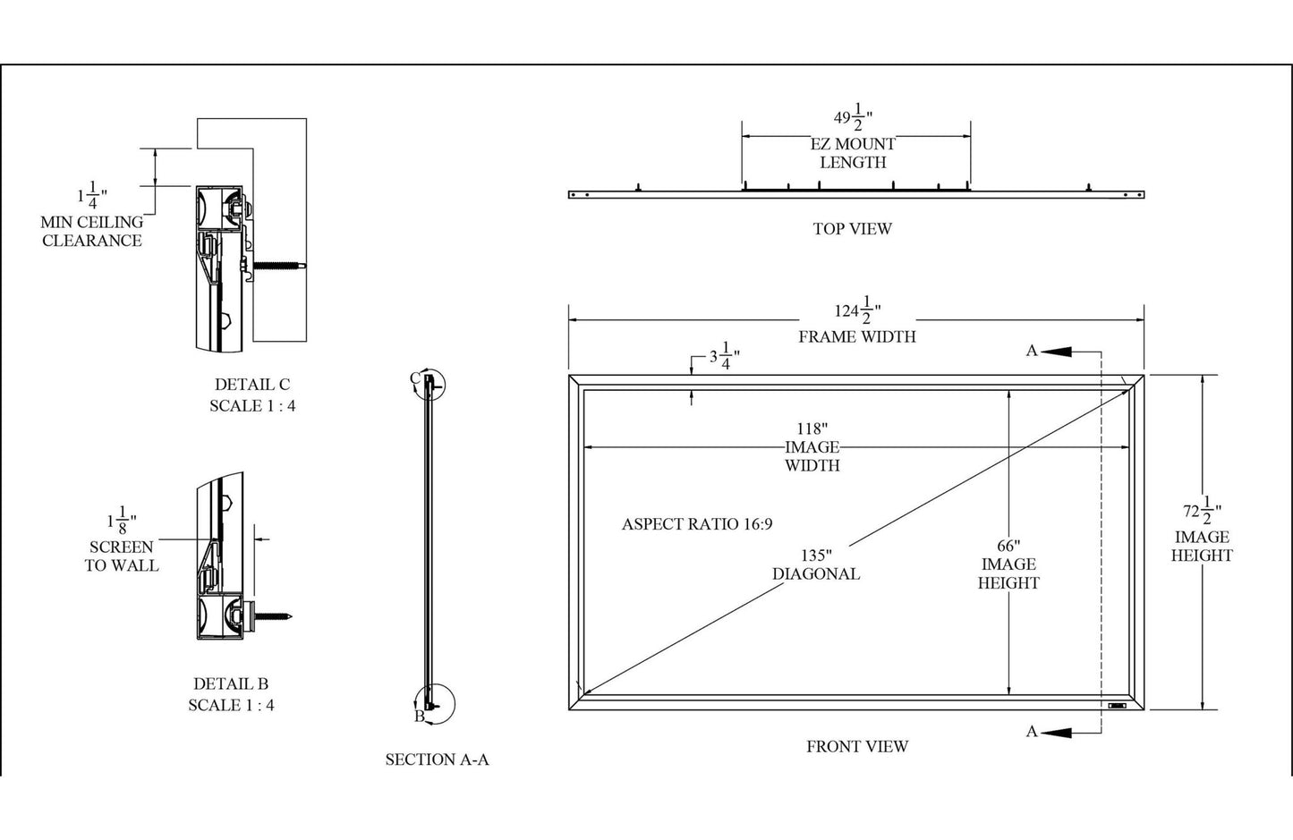 Stewart Filmscreen WallScreen Deluxe Fixed - Frame Projector Screen with StudioTek 130 G4 Fabric (135") - electronicsexpo.com - Projector Screens
