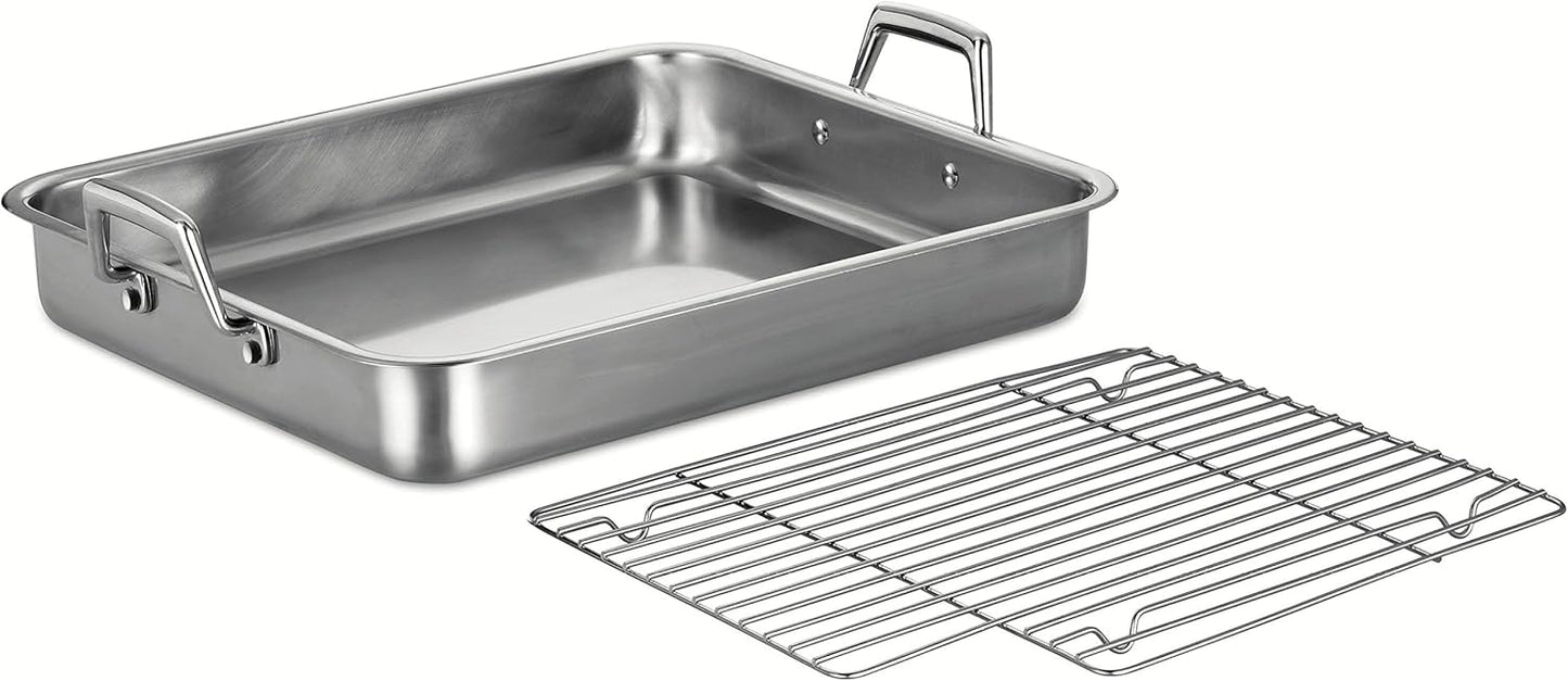 Tramontina 16.5" Stainless Steel Roasting Pan with Rack, Turkey Roaster for Oven, Dishwasher Safe - electronicsexpo.com - Roasting Pans
