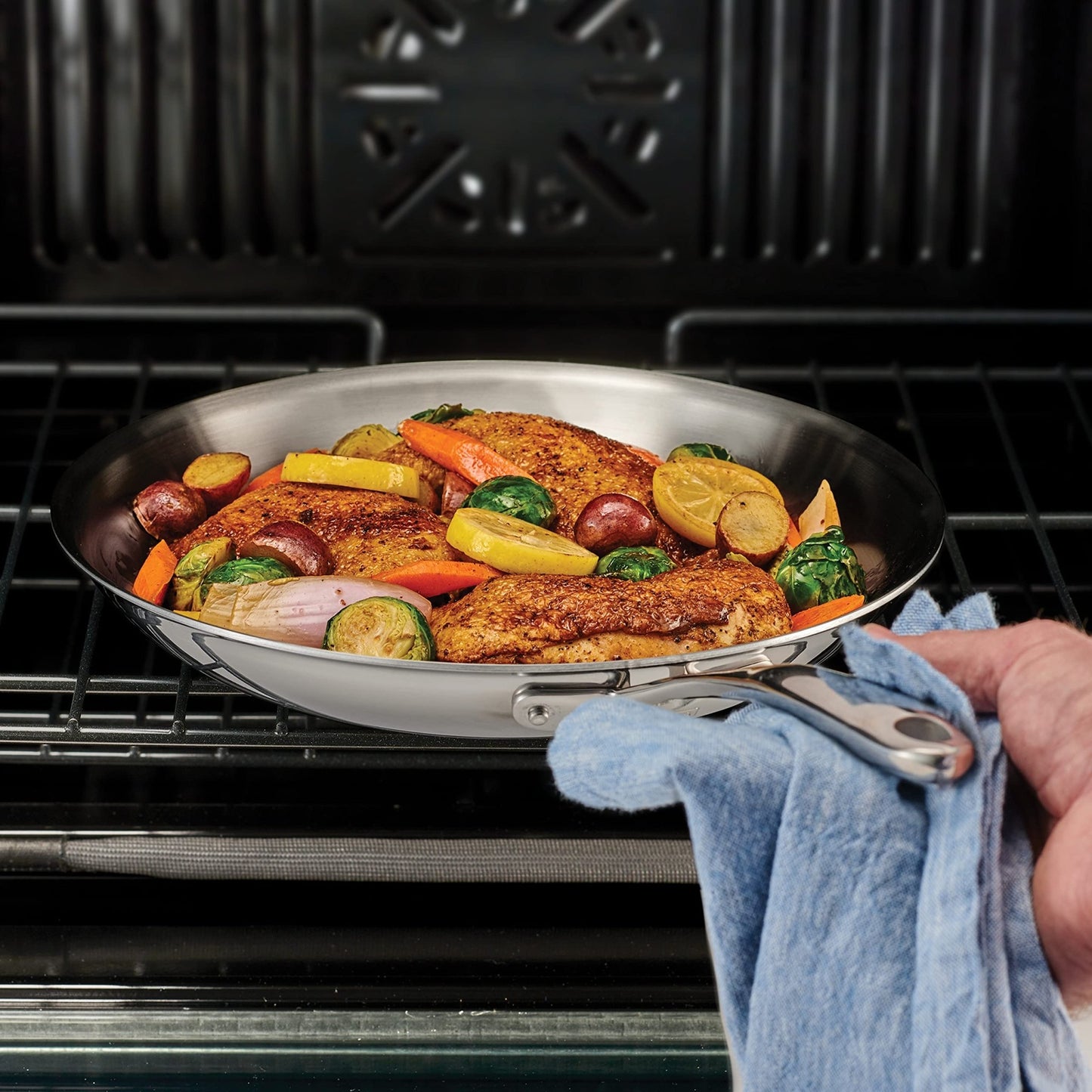 Tramontina Boston Tri - Ply Clad Stainless Steel 12" Large Frying Pan, Induction - Ready Skillet, Dishwasher - Safe, NSF - Certified - electronicsexpo.com - Frying Pans & Skillets