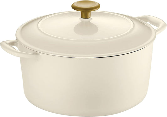 Tramontina Enameled Cast Iron Dutch Oven Pot with Lid, Round 5.5qt (Latte with Gold Knob) - electronicsexpo.com - Dutch Ovens