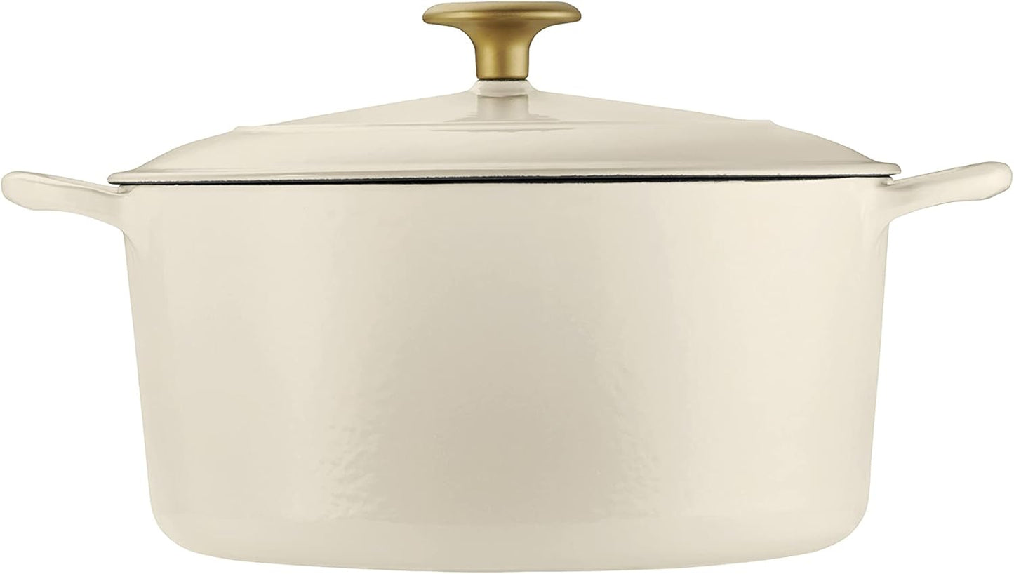 Tramontina Enameled Cast Iron Dutch Oven Pot with Lid, Round 5.5qt (Latte with Gold Knob) - electronicsexpo.com - Dutch Ovens