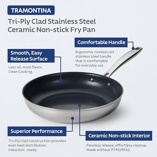 Tramontina Seattle 10" Tri - Ply Clad Stainless Steel Frying Pan - electronicsexpo.com - Frying Pans & Skillets