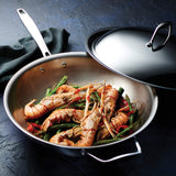 Tramontina Signature Tri - Ply Clad Stainless Steel 12.5" Wok with lid, Induction - Ready, Dishwasher - Safe, NSF - Certified, Made in Brazil - electronicsexpo.com - Frying Pans & Skillets
