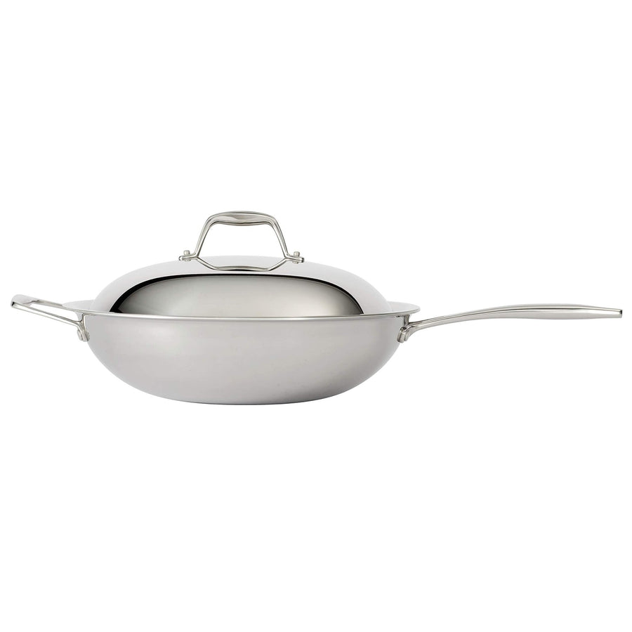 Tramontina Signature Tri - Ply Clad Stainless Steel 12.5" Wok with lid, Induction - Ready, Dishwasher - Safe, NSF - Certified, Made in Brazil - electronicsexpo.com - Frying Pans & Skillets