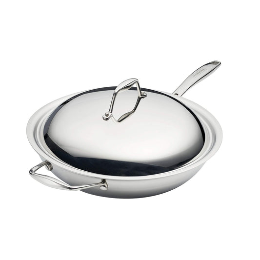 Tramontina Signature Tri - Ply Clad Stainless Steel 12.5" Wok with lid, Induction - Ready, Dishwasher - Safe, NSF - Certified, Made in Brazil - electronicsexpo.com - Frying Pans & Skillets