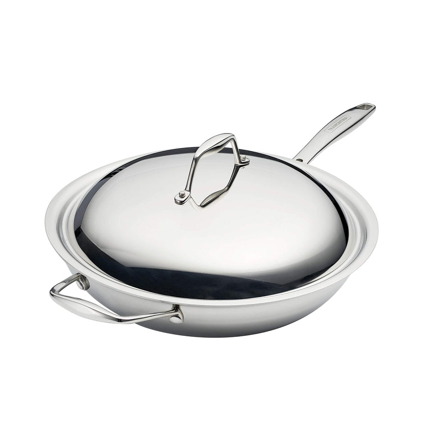 Tramontina Signature Tri - Ply Clad Stainless Steel 12.5" Wok with lid, Induction - Ready, Dishwasher - Safe, NSF - Certified, Made in Brazil - electronicsexpo.com - Frying Pans & Skillets