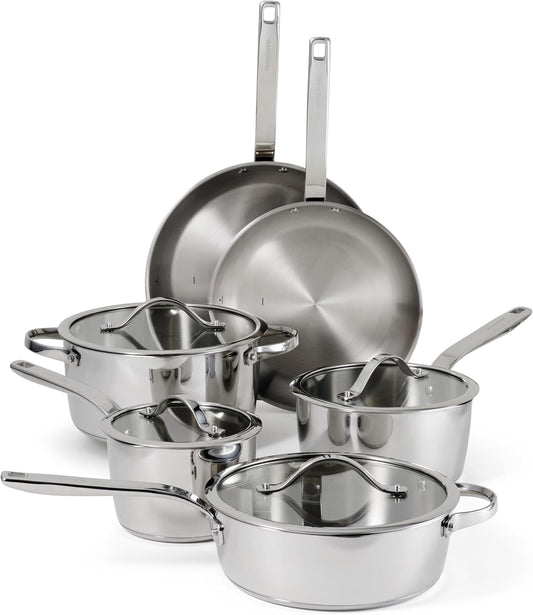 Tramontina Tempo Tri - Ply Base Stainless Steel 10 - Piece Cookware Set - electronicsexpo.com - Cookware Sets