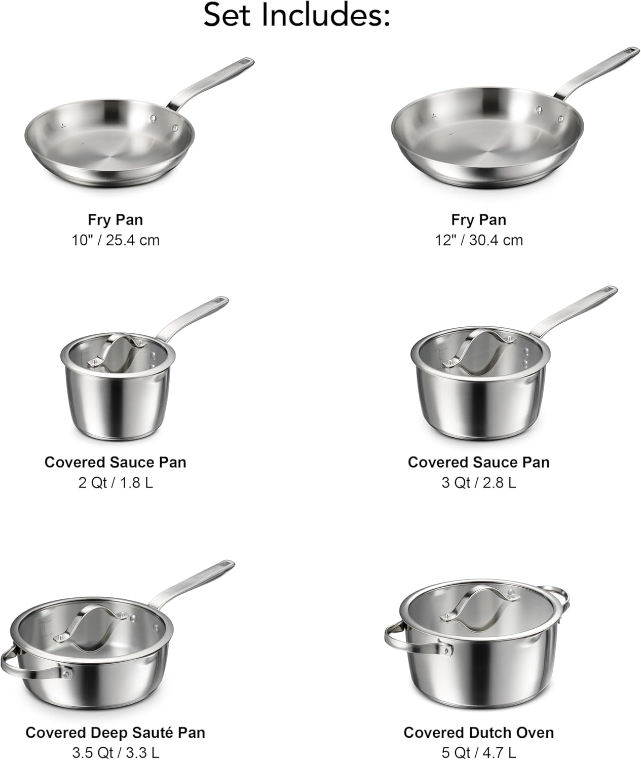 Tramontina Tempo Tri - Ply Base Stainless Steel 10 - Piece Cookware Set - electronicsexpo.com - Cookware Sets