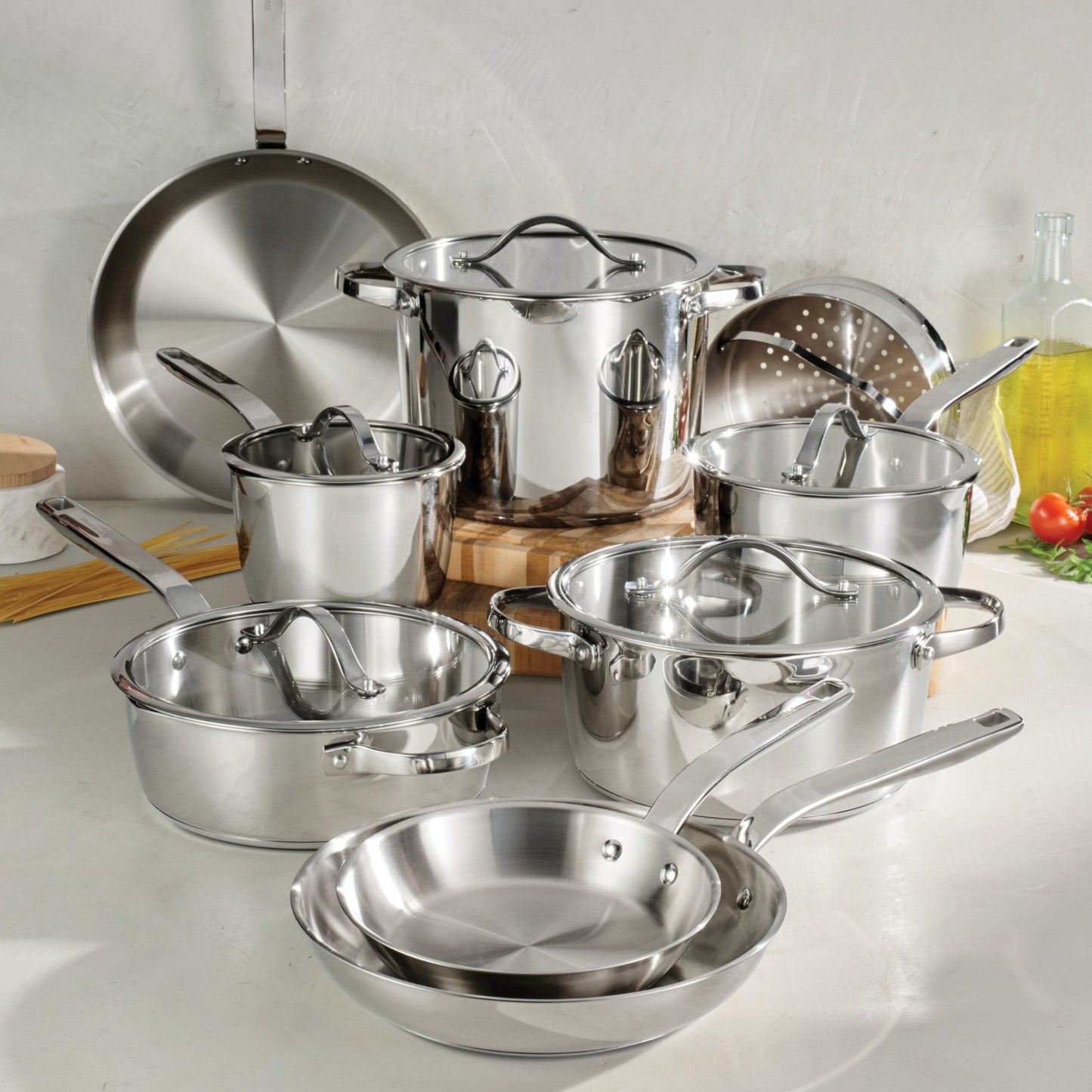 Tramontina Tempo Tri - Ply Base Stainless Steel 14 - Piece Cookware Set - electronicsexpo.com - Cookware Sets