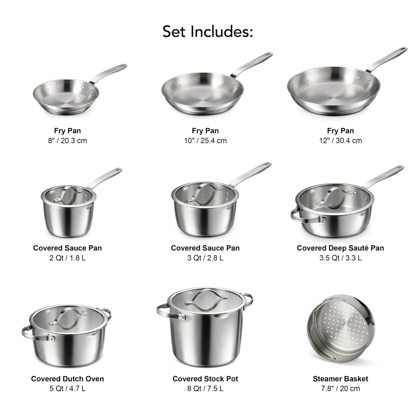 Tramontina Tempo Tri - Ply Base Stainless Steel 14 - Piece Cookware Set - electronicsexpo.com - Cookware Sets