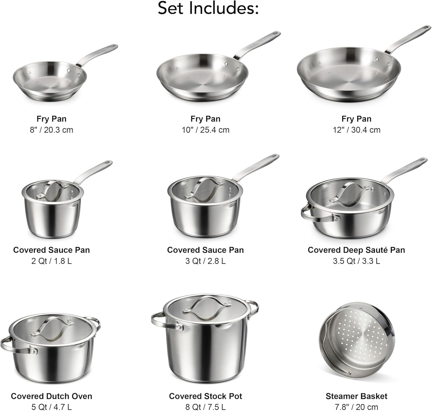 Tramontina Tempo Tri - Ply Base Stainless Steel 14 - Piece Cookware Set - electronicsexpo.com - Cookware Sets