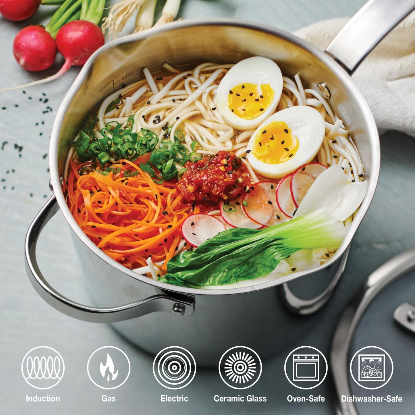 Tramontina Tempo Tri - Ply Base Stainless Steel 4 - Quart Sauce Pan with Glass Lid, Induction - Ready Saucepan, Oven - Safe, Dishwasher - Safe - electronicsexpo.com - Sauce Pans & Sauciers