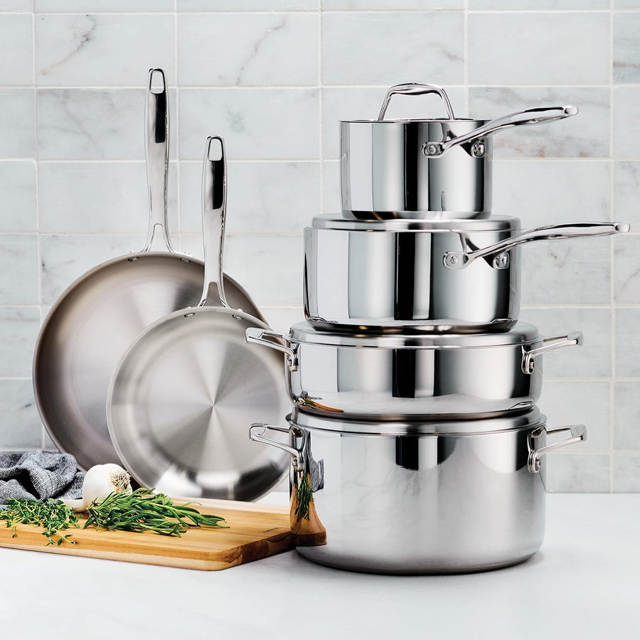 Tramontina Tri - Ply Clad Stainless Steel 10 - Piece Cookware Set with Lids, Pots and Pans Kitchen Set - electronicsexpo.com - Cookware Sets