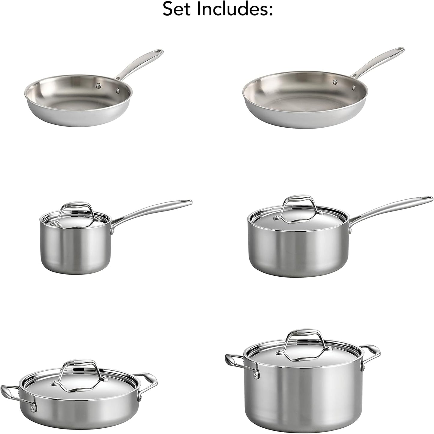Tramontina Tri - Ply Clad Stainless Steel 10 - Piece Cookware Set with Lids, Pots and Pans Kitchen Set - electronicsexpo.com - Cookware Sets