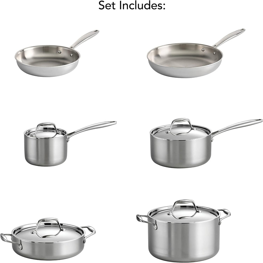 Tramontina Tri - Ply Clad Stainless Steel 10 - Piece Cookware Set with Lids, Pots and Pans Kitchen Set - electronicsexpo.com - Cookware Sets