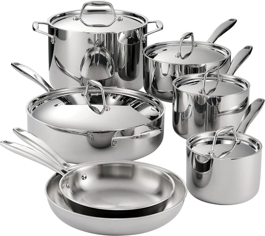 Tramontina Tri - Ply Clad Stainless Steel 12 - Piece Cookware Set with Lids, Pots and Pans Kitchen Set - electronicsexpo.com - Cookware Sets