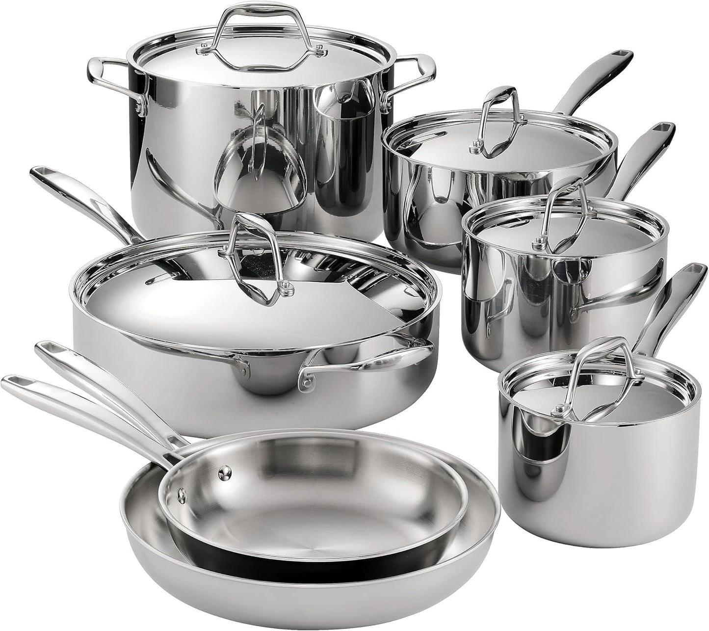 Tramontina Tri - Ply Clad Stainless Steel 12 - Piece Cookware Set with Lids, Pots and Pans Kitchen Set - electronicsexpo.com - Cookware Sets