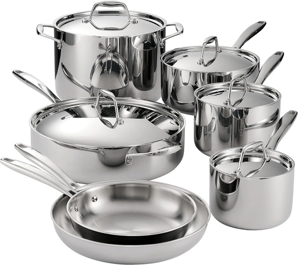 Tramontina Tri - Ply Clad Stainless Steel 12 - Piece Cookware Set with Lids, Pots and Pans Kitchen Set - electronicsexpo.com - Cookware Sets