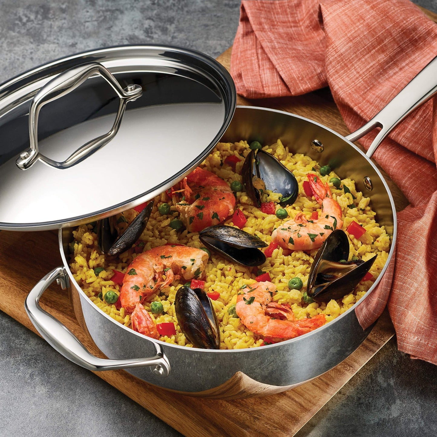 Tramontina Tri - Ply Clad Stainless Steel 3 - Quart Saute Pan with Lid - electronicsexpo.com - Sauce Pans & Sauciers