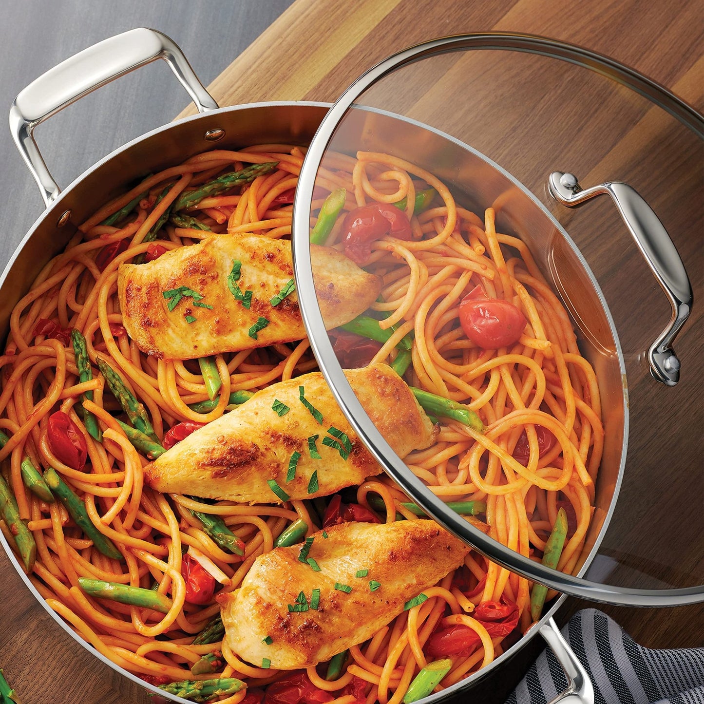 Tramontina Tri - Ply Clad Stainless Steel 6 - Quart Braiser Pan with Glass Lid, Induction - Ready, Dishwasher - Safe, NSF - Certified - electronicsexpo.com - Dutch Ovens