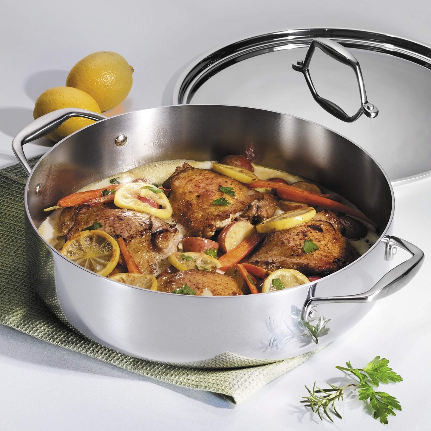 Tramontina Tri - Ply Clad Stainless Steel 6 - Quart Braiser Pan with Lid - electronicsexpo.com - Sauce Pans & Sauciers