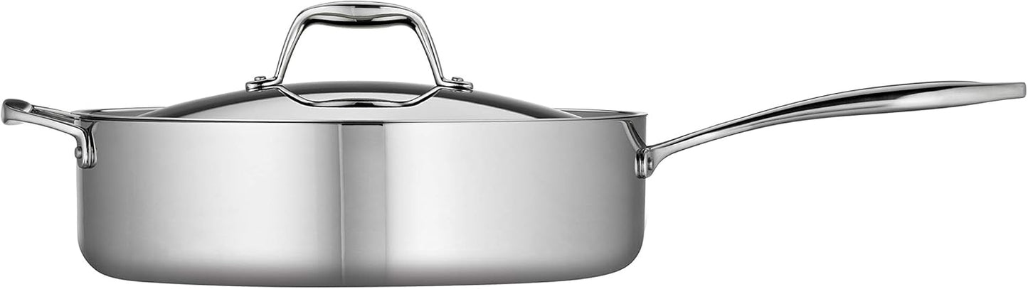 Tramontina Tri - Ply Clad Stainless Steel 6 - Quart Saute Pan with Lid, Induction - Ready Cooking Pan - electronicsexpo.com - Sauce Pans & Sauciers