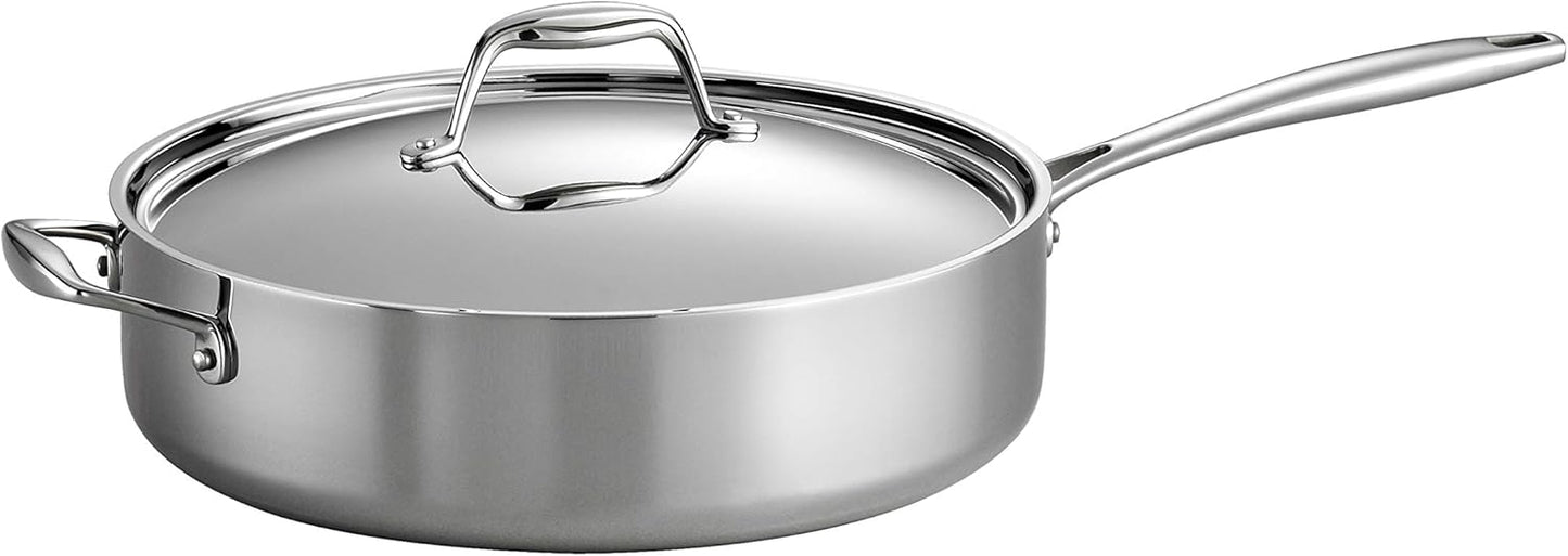 Tramontina Tri - Ply Clad Stainless Steel 6 - Quart Saute Pan with Lid, Induction - Ready Cooking Pan - electronicsexpo.com - Sauce Pans & Sauciers