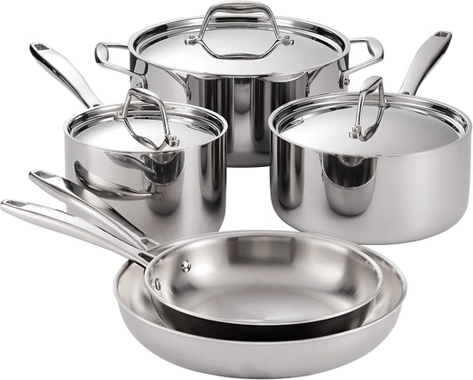 Tramontina Tri - Ply Clad Stainless Steel 8 - Piece Cookware Set with Lids, Pots and Pans Kitchen Set - electronicsexpo.com - Cookware Sets