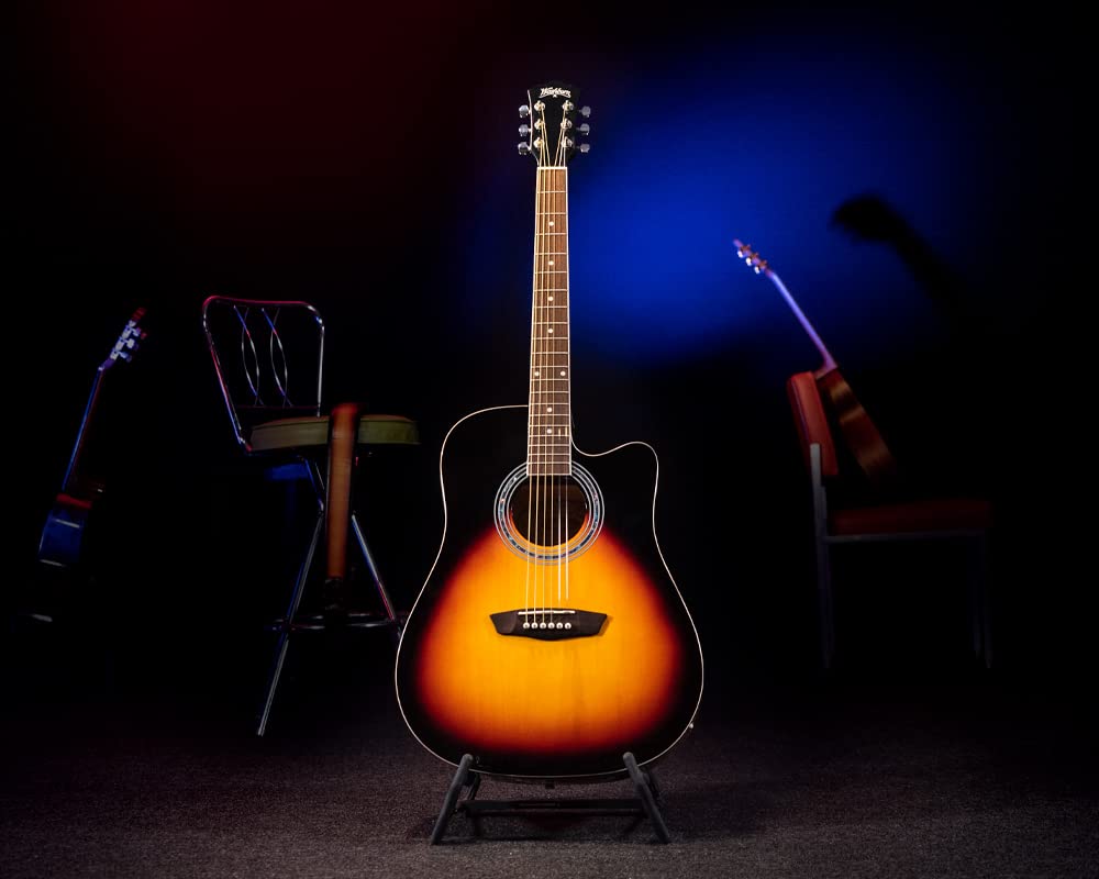 Washburn Vintage Series 6 String Acoustic - Electric Guitar (Right/Tobacco Sunburst) - electronicsexpo.com - Acoustic Guitars