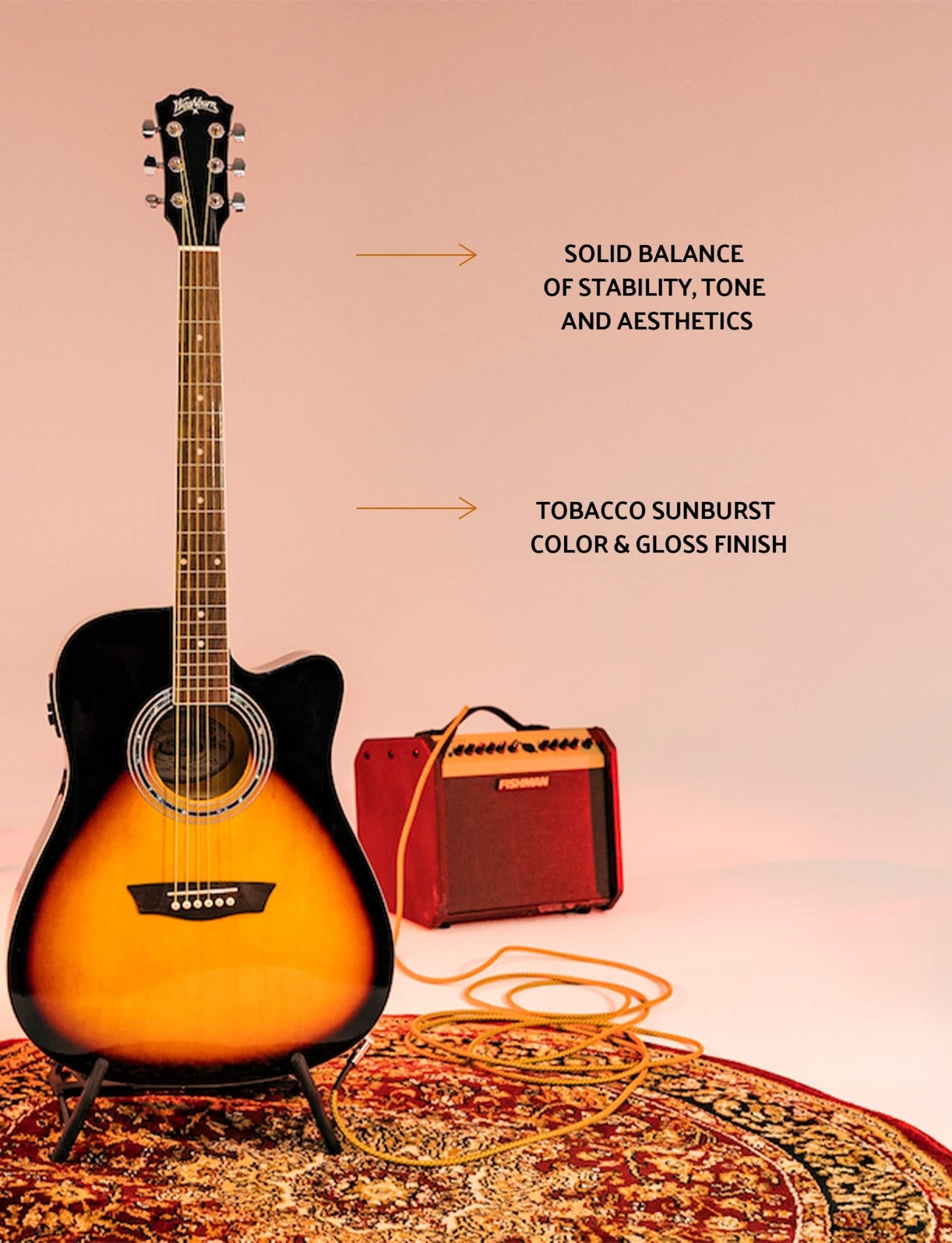 Washburn Vintage Series 6 String Acoustic - Electric Guitar (Right/Tobacco Sunburst) - electronicsexpo.com - Acoustic Guitars