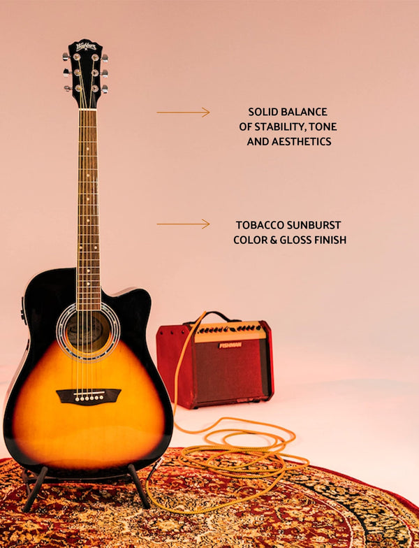 washburn tobacco sunburst Washburn WA90CE Dreadnought Acoustic-Electric Guitar, Tobacco Sunburst
