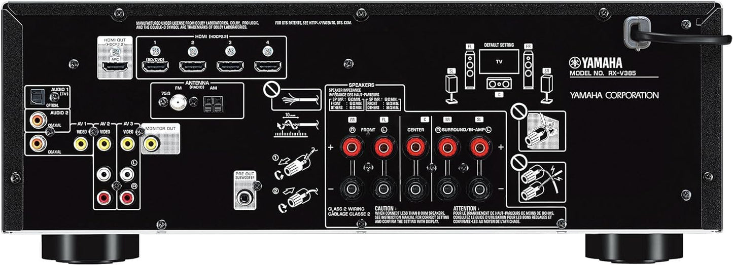 Yamaha RX - V385 5.1 - Channel 4K Ultra HD AV Receiver with NS - SW100BL 10" 100W Powered Subwoofer and NS - C210BL Center Channel Speaker (Bundle) - electronicsexpo.com - Home Theater Systems & Packages