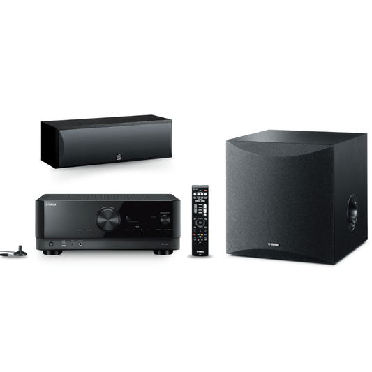 Yamaha RX - V4A 5.2 - Channel AV Receiver + NS - SW050BL 8" 100W Powered Subwoofer + NS - C210BL Center Channel Speaker (Black) Bundle - electronicsexpo.com - Home Theater Systems & Packages